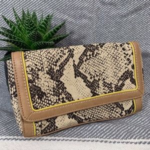 NWT LOFT Faux-Snake Skin Tan & Yellow Clutch